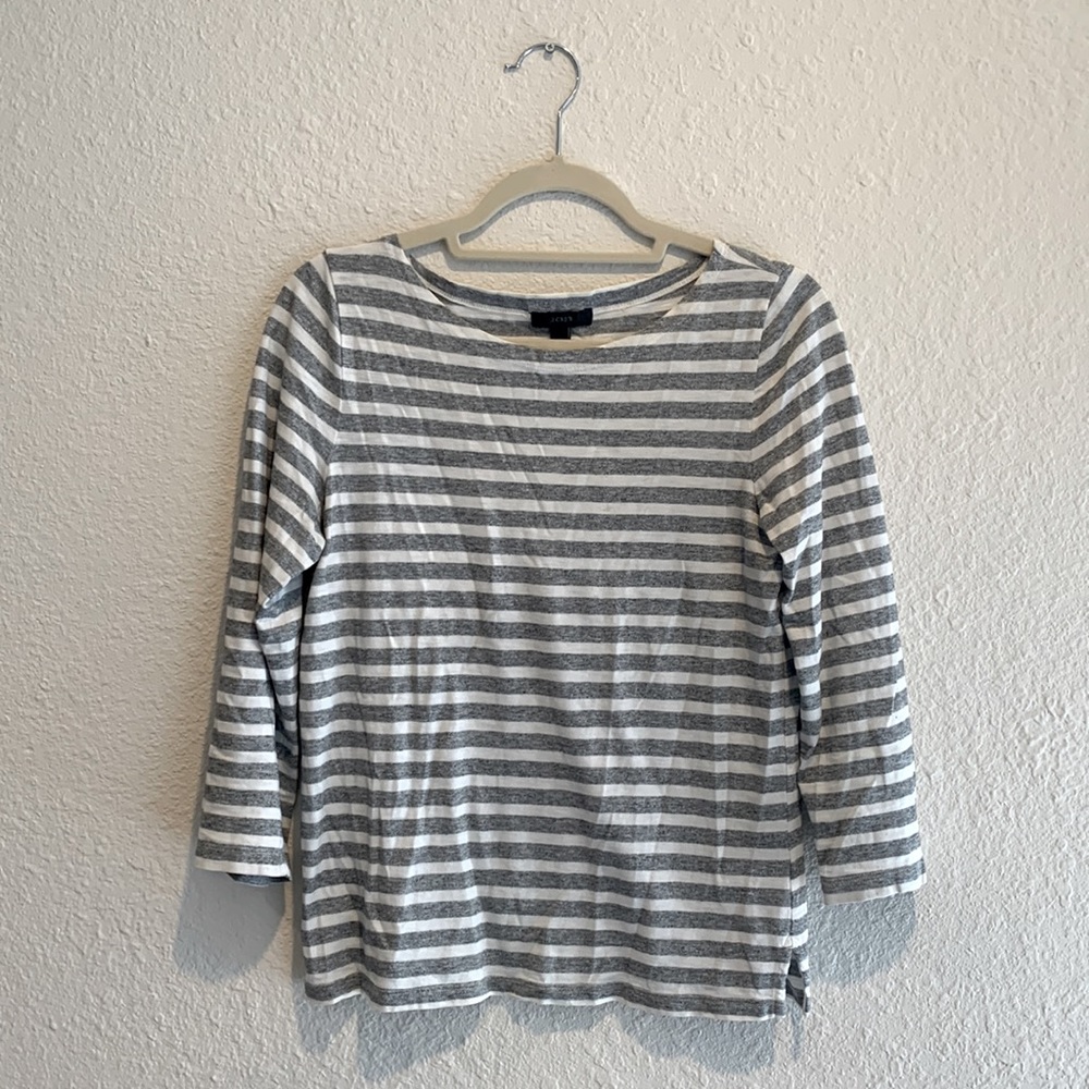 Grey and white stripe J. Crew 3/4 length tee (Sz S)